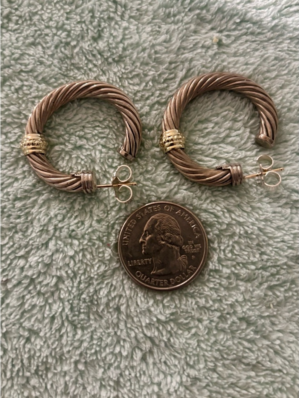 David Yurman Cable Hoops 925 silver and 14kt Gold